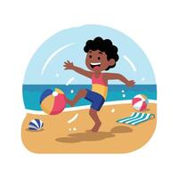 A cartoon boy playing with a ball on the beach vector