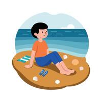 A boy sitting on the beach with a shell vector