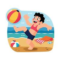 A cartoon boy playing with a beach ball vector