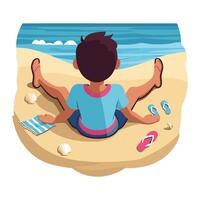 A boy sitting on the beach with his feet in the sand vector