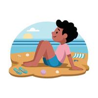 A boy sitting on the beach with a beach ball vector