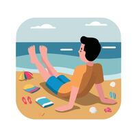 Man lying on the beach with his feet up vector