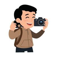 A cartoon boy taking a photo with a camera vector