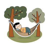 A cartoon boy sleeping in a hammock vector