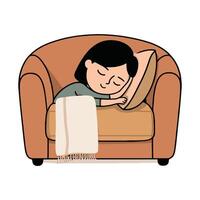 A woman sleeping on a couch with a blanket vector