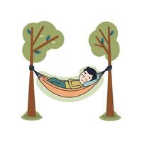 A man is sleeping in a hammock under trees vector