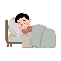 A boy sleeping in bed with a pillow vector