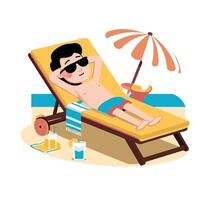 Man relaxing on beach chair vector