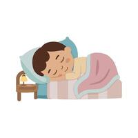 A little boy sleeping in bed with a pillow vector