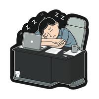 A sticker of a man sleeping on his desk vector