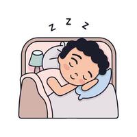 A cartoon boy sleeping in bed with a pillow vector