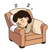 A woman sleeping on a couch with her head on the pillow vector