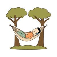 A man is sleeping in a hammock with trees vector