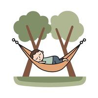A man sleeping in a hammock with trees in the background vector