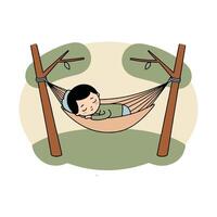 A cartoon boy sleeping in a hammock vector