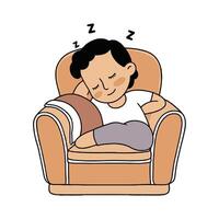 A cartoon man sleeping in a chair with his head on the pillow vector