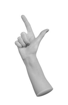 hand with the index finger pointing upward and the thumb extended outwards, creating an L shape, photo