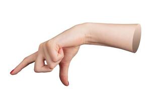 Female hand, fingers spread to show a large invisible object isolated on white background. photo
