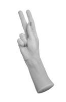 hand making a peace or victory gesture, with the index and middle fingers raised, isolated on a photo