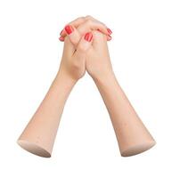 Hands intertwined in supportive unity, fingers delicately clasped in a gesture of peace and photo