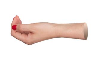 Cupped hand gesture side view, fingers delicately bent, open palm as if holding or offering a small photo