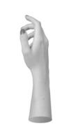Isolated female hand with forefinger extended, reaching forward as if to touch or activate a digital photo