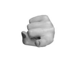 Closeup of a hand with an outstretched index finger pointing forward, isolated on white background. photo