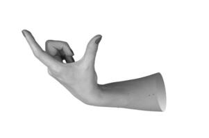 hand with manicured nails, forefinger extended, pressing or handling something in the virtual space. photo