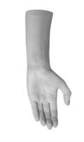 Outstretched left hand and arm, palm facing front in grayscale. Fingers in a gesture of photo