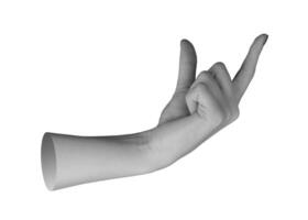 hand with fingers extended, forefinger and pinky positioned in a gesture, isolated on a white photo
