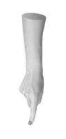 Female hand isolated, outstretched arm presenting gesture and movement. Manicured fingernails photo