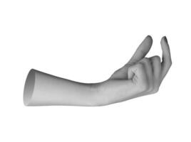 female hand and arm in a gesture, with thumb and index finger extended, showing movement as if photo