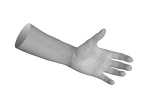 hand, palm open and fingers positioned to grip and reach for an invisible object or bottle, isolated photo