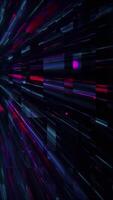 A high speed stream of neon red and blue digital fiber optic light beam data nodes with digital glitch effect. Full HD and looping technology vertical motion background animation. video