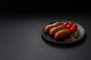 Chicken or pork sausages with salt, spices and herbs photo