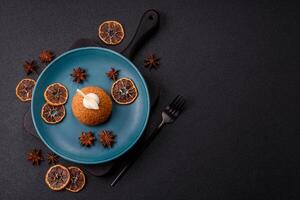 Delicious sweet shu cake with cream and nuts photo