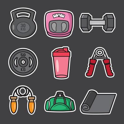 set of fitness icons good for sticker, badge, pattern t shirt and graphic design