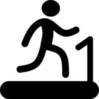 A person aa stickman using a treadmill at silhouette black filled Illustration icon vector