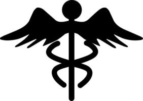 the medical icon logo of the aesculapius caduceus is depicted with two intertwined staffs with wings at the head of the staff. vector