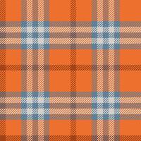 Orange plaid tartan seamless pattern with blue and white stripes, background for autumn, fabric design, apparel, wrapping paper, and digital wallpaper vector