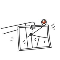 a hand holding a map and pointing to it vector