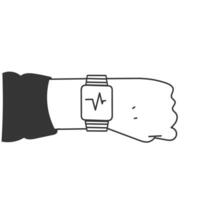 a hand holding a smart watch with an ecg on it vector