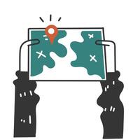 hand holding map with pin on it illustration vector