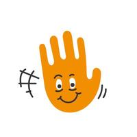 a cartoon hand with a smile and a wave vector