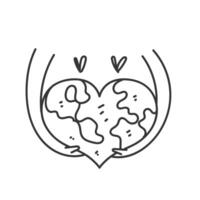hand hug a heart shaped world in the shape of a planet vector