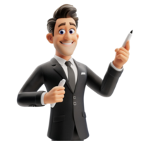 Cartoon Man in Suit Holding a Pen AI-Generativ png