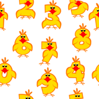 Seamless pattern with numbers like chickens. Collection of numbers with a animal concept. Calligraphy, lettering, typography, print, Education or game. png