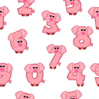 Seamless pattern with numbers like Pigs from 0 to 9. Collection of numbers with a animal concept. Calligraphy, lettering, typography, print, Education or game. png