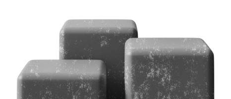 Group of three concrete podiums on transparent background. Front view. Mock up for product display. Cut out pedestal or platform. Empty scene. Stage, showcase for advertising png