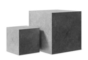 Group of two concrete podiums on transparent background. Front view. Mock up for product display. Cut out pedestal or platform. Empty scene. Stage, showcase for advertising, merchandise. 3D. png